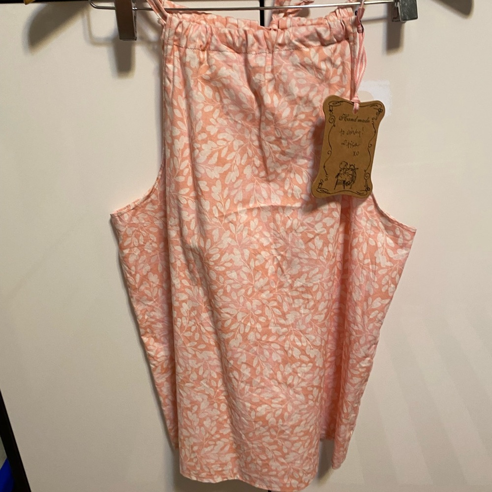 Pink Leaf Print Sleeveless handmade tank blouse